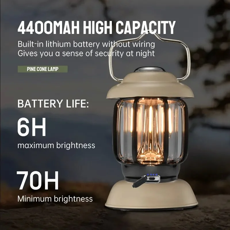 5000mAh Rechargebale Battery Powered LED Camping Lantern, Portable 400LM  Retro Lamp,100H Runtime,Stepless Dimmer,3 Light Modes,Waterproof Emergency