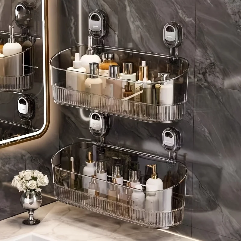 Wall-Mounted Suction Cup Storage Shelf for Bathroom Essentials 3 Storage Shelves