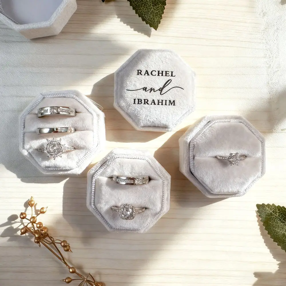 Wedding Velvet Ring Box Engagement Triple Slot Octagon 1/2/3 Slots Modern Wedding Decoration