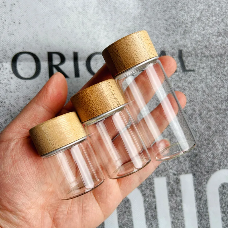 

100Pcs 15ml 20ml 30ml Glass Empty Bottles With Bamboo Caps Storage Jars Glass Vessels DIY Crafts