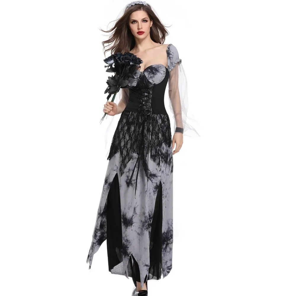 

Halloween Cosplay Horror Skull Zombie Black Vampire Ghost Bride For Women Costume