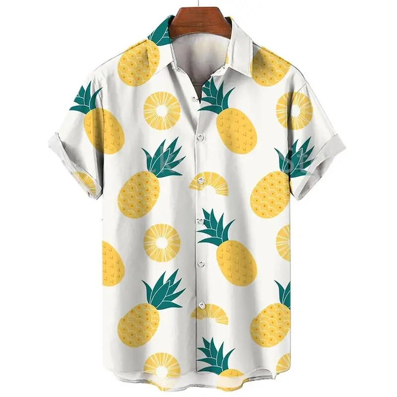 thumbnail image 1 of Camisas hawaianas con estampado de frutas a la moda para hombre, camisa informal de manga corta con estampado 3D de talla grande para hombre, camisa hawaiana de playa de verano, 1 of 5