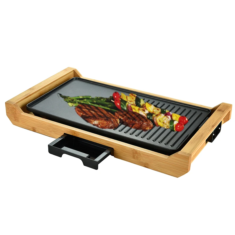 Smokeless grill ceramic coating griddle grill electric bbq grill pizza maker with Tempered Glass Lid Adjustable Temperature 4