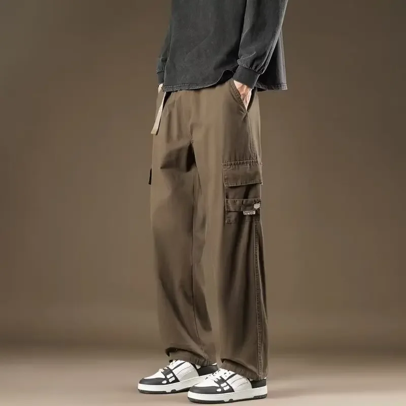 

Casual pants for men's summer thin ice work suit straight leg wide leg pants for men's loose and quick drying ice silk sports pa