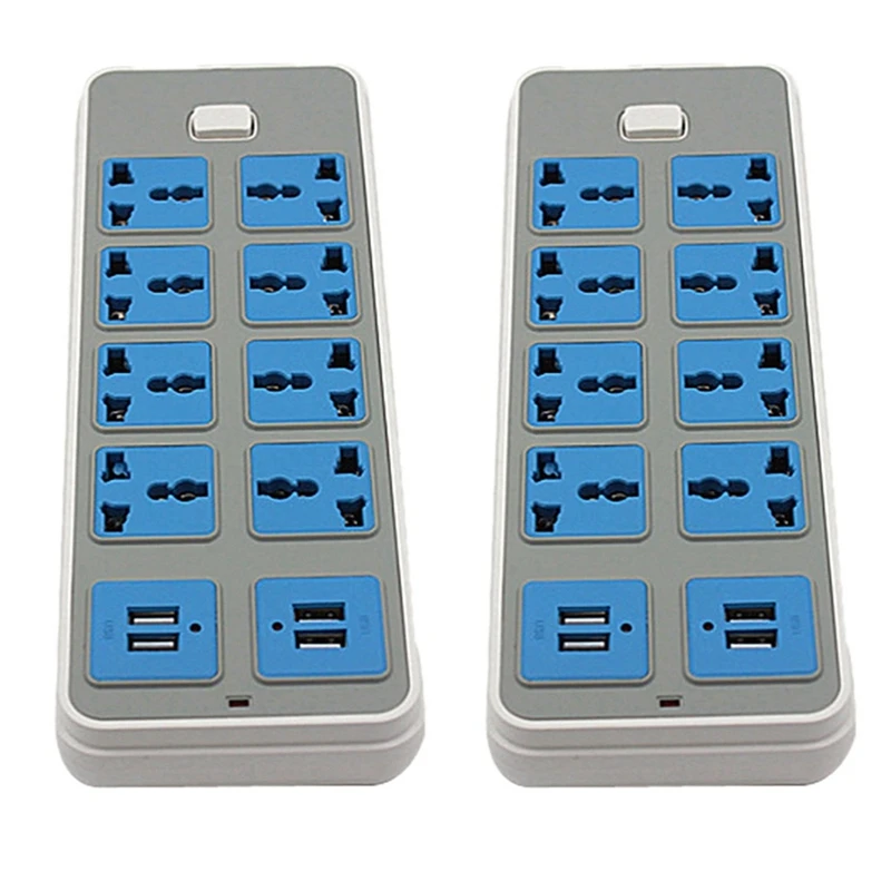 

2X Power Strip Surge Protector With 4 USB And 8 Outlets Ports 6.5 Feet Extension Cord 3000W 16A For Home Dorm-US Plug