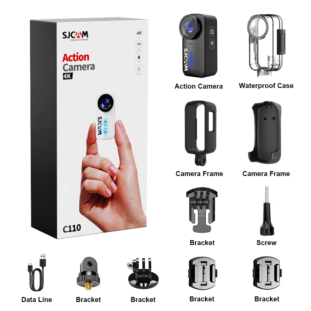 SJCAM C110 4K Action Camera with 135&deg; Wide Angle f/2.0 Lens EIS Stabilization 1500MP Photos 200Min Battery 30M Waterproof Case Action Camera