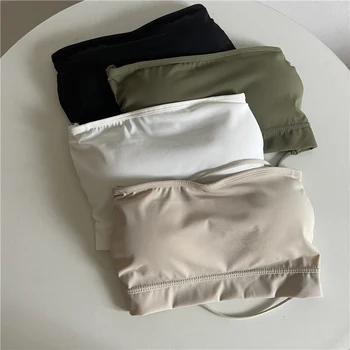 Top a tubo senza cuciture in seta di ghiaccio, petto avvolgente sexy per le donne, reggiseni push up, biancheria intima senza spalline, bralette in tinta unita 1