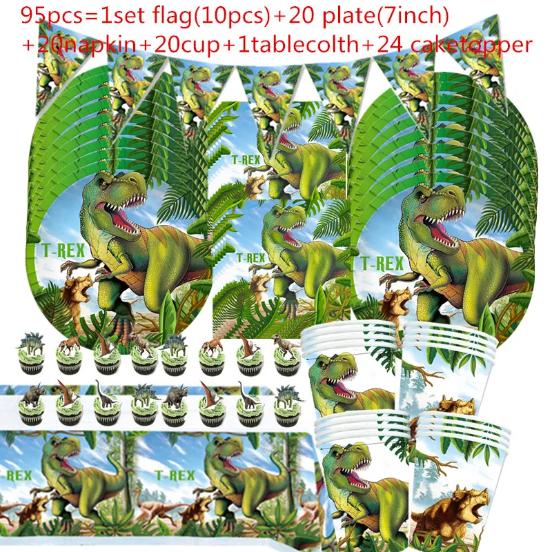Dinosaur Disposable Tableware Set Dinosaur Theme Birthday Party Decoration Favor Jungle Safari Plate Cup Boy Baby Shower Supplie