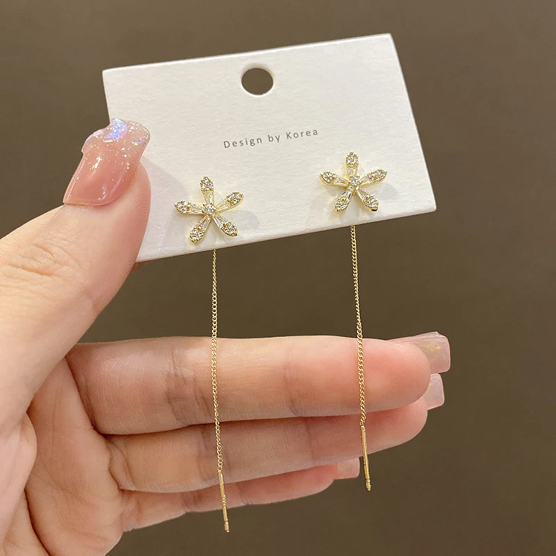 Drop Earrings S925 Silver Needle Micro-inlaid Zircon Flower Ear Line Exquisite Luxury