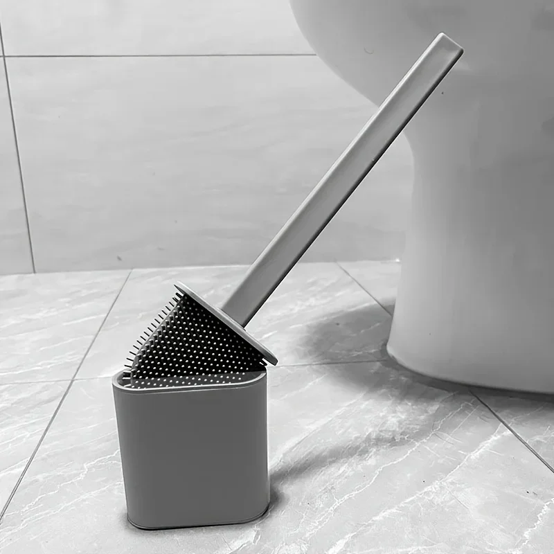 Silicone Dual-Purpose Wall & Floor Toilet Brush Set - Soft Bristles