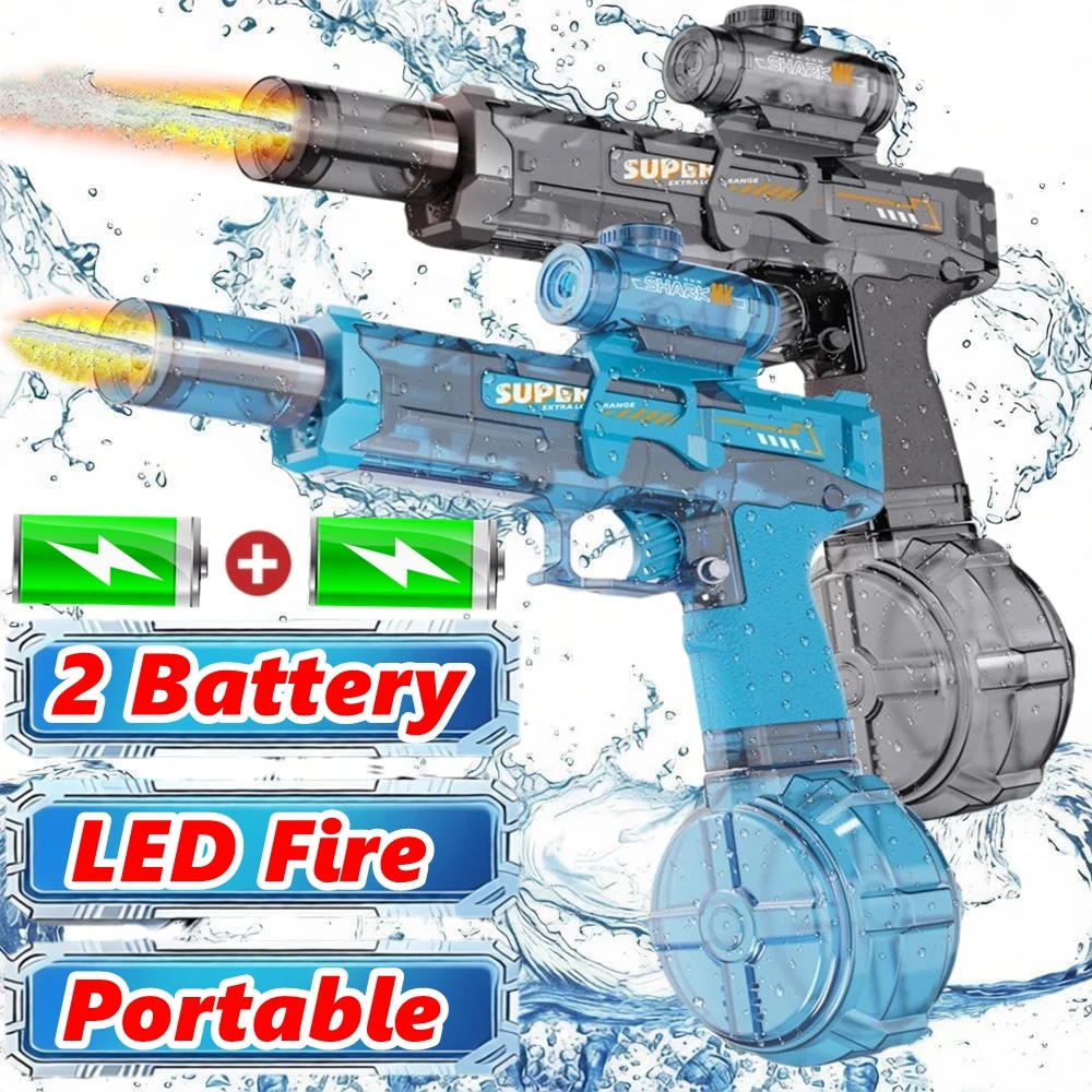 전동 물총 어린이 자동 물총 LED 조명 포함 여름 야외 게임 파티 장난감 성인 어린이용