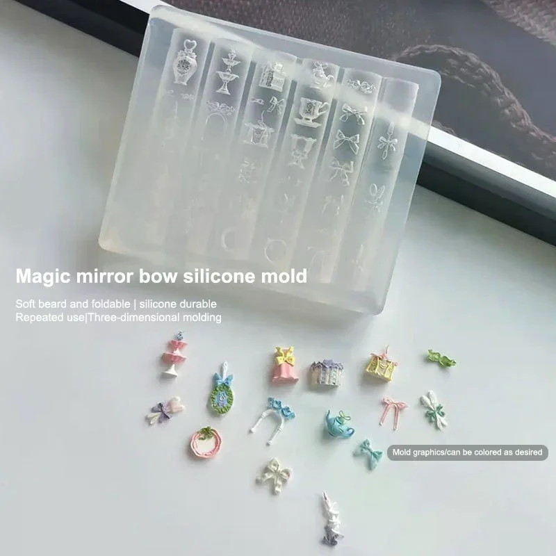 투명 네일 아트 실리콘 조각 몰드 보우노트 미러 티컵 UV 젤 폴리쉬 아트 몰드 DIY 디자인 네일 참 스텐실 데코