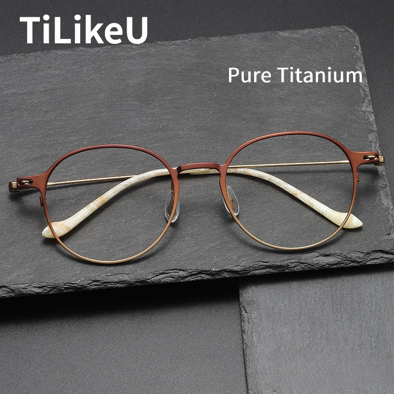 

Vintage Pure Titanium Wide Rim Eyeglass Frame Ultra-light Women Round Optic Glasses 2024 New Retro Men Prescription Eyewear Fram