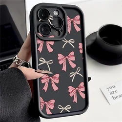 Chic Pink Bow Print Soft TPU Silicone Phone Case Cover - iPhone 15 Plus (A847 Black)