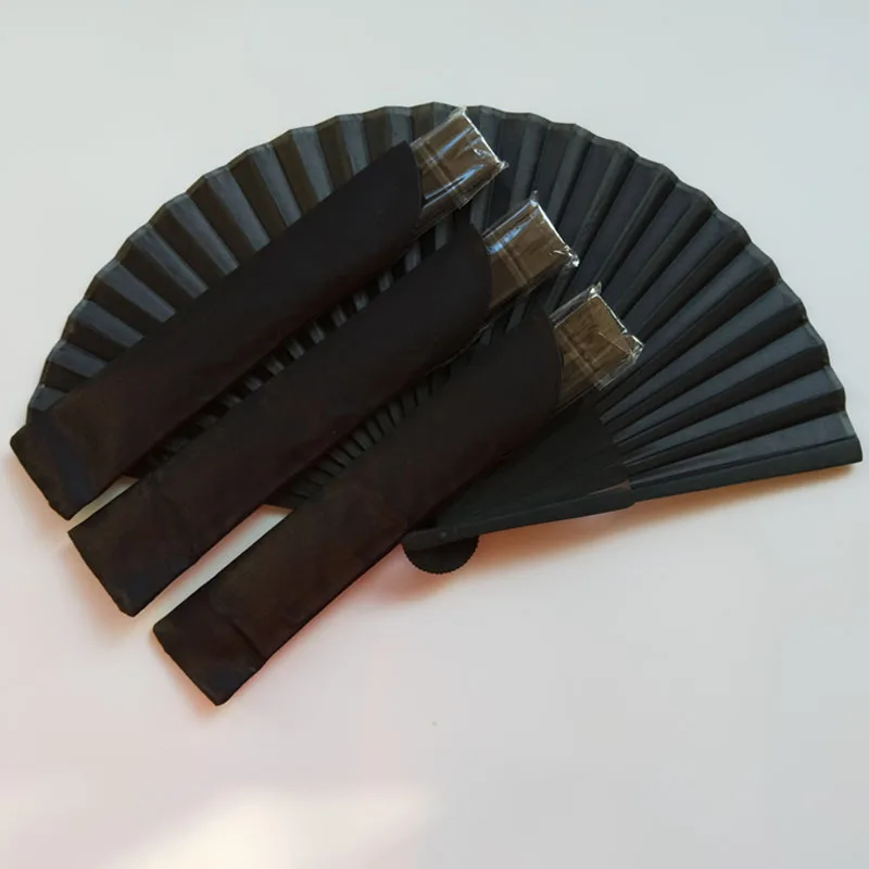 Chinese Style Black Vintage Hand Fan Handheld Folding Fans with Carry Pouch for Dance Performance Wedding Party Favor Summer Fan