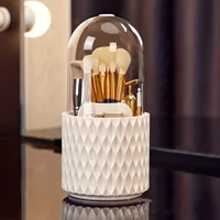 360 Degree Rotating Makeup Brush Holder with Clear Acrylic Cover - Cosmetics Organizer for Vanity and Bathroom 1
