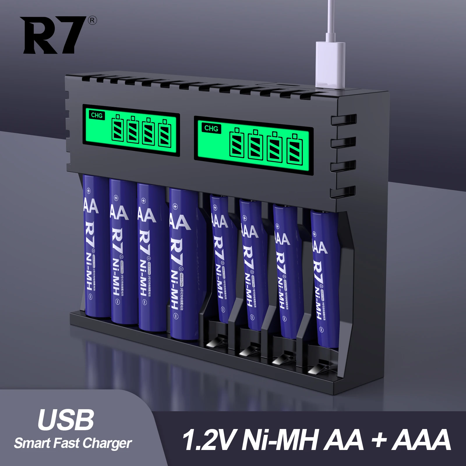 R7 Brand 2000MAH AA Rechargebale Battery+AAA Battery 800MAH 1.2V NIMH