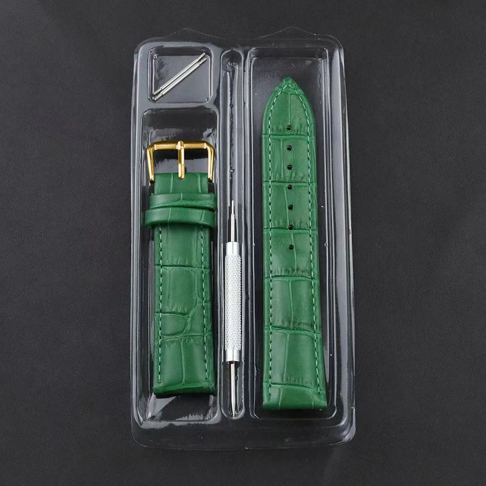 Premium Genuine Leather Watch Strap in Green, Purple, and Blue with Gift Box
