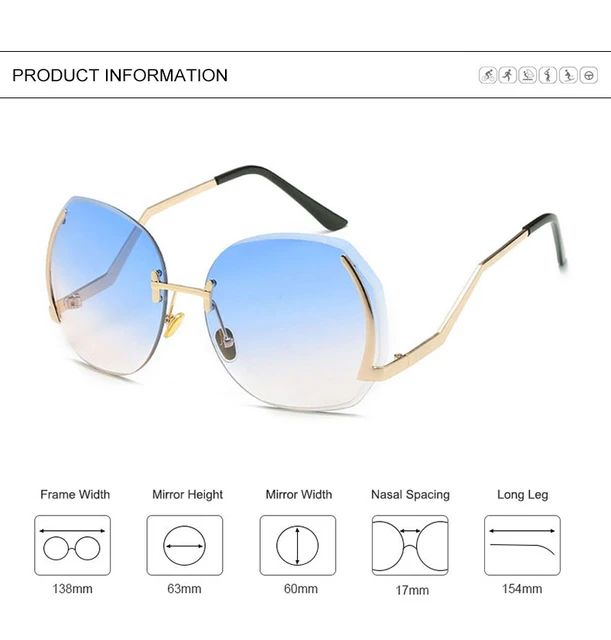 NYWOOH Luxury Rimless Sunglasses Women Oversized Gradient Brown Cat Eye Sun  Glasses Ladies Brand Designer Vintage Eyewear