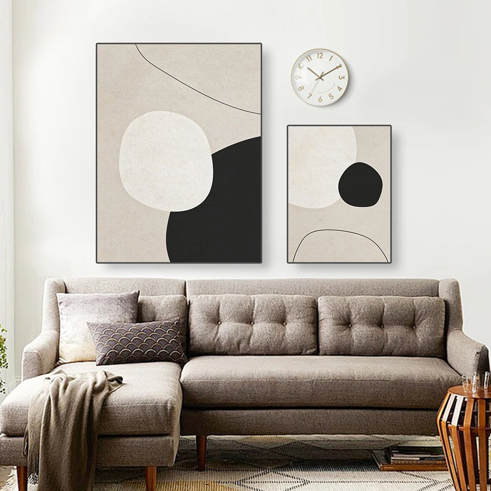 

Modern And Minimalist Abstract Black Beige Geometric Shape Poster Canvas Printing Lines Home Living Room Wall Decoration Paintin