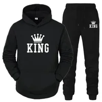 Hommes femmes ensembles roi reine Couple à capuche printemps chaud survêtement + pantalons de survêtement 2 pièces de haute qualité Jogging tenue de sport décontractée costume 2