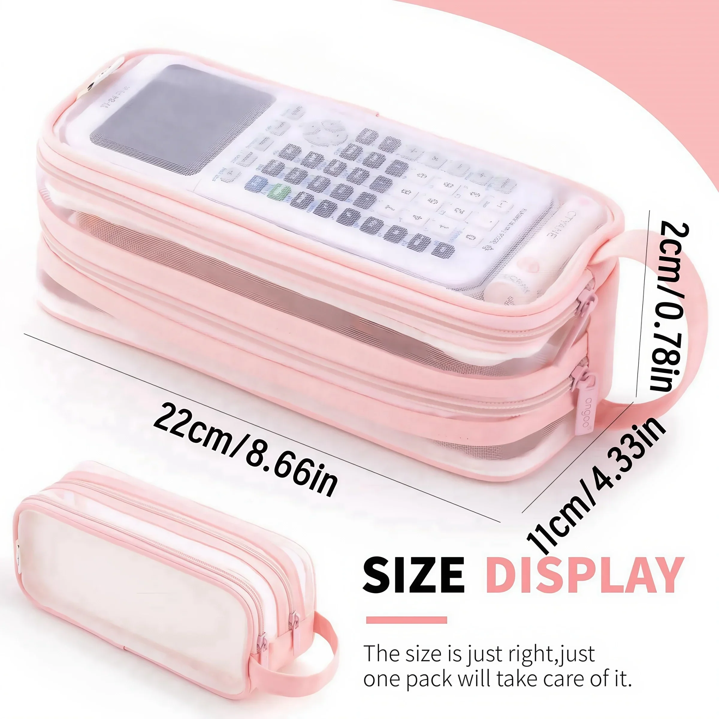 Double Layer Transparent Pencil Pouch, Large Mesh Pencil Case, Handheld Multifunctional Cosmetic Bag, Suitable for School Office
