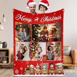 Personalized Merry Christmas Photo Collage Blanket - 70x100cm (M016w)