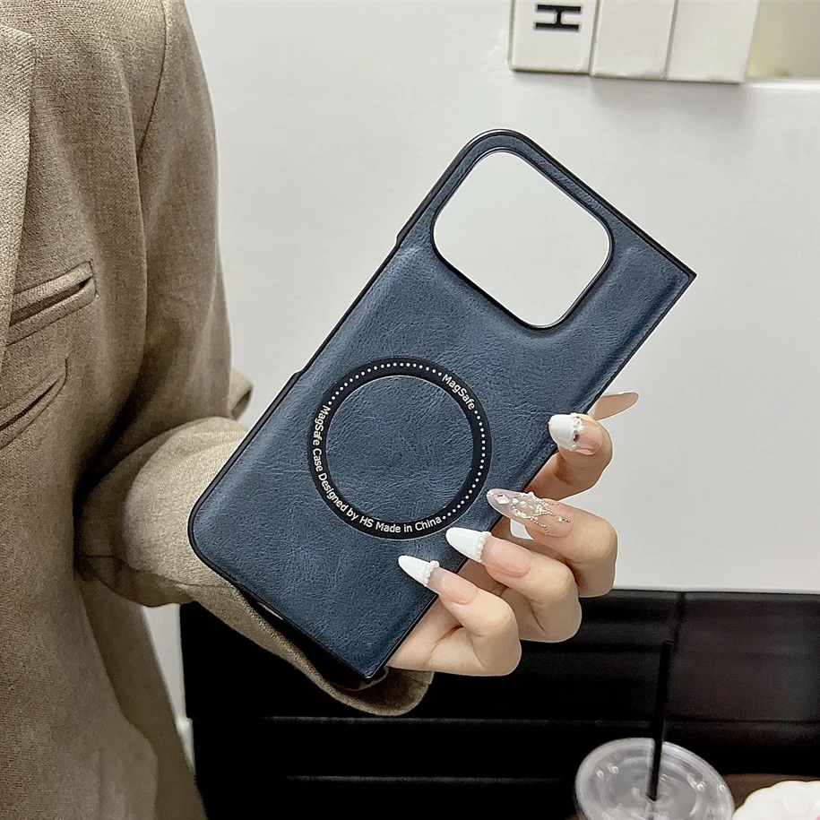 Luxury Leather MagSafe Phone Case with Wireless Charging and Shockproof Design