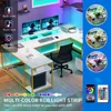 L Shaped Desk with Power Outlets & LED Lights, Reversible Computer Desk with Drawers & Storage Shelves, Large U Shaped Desk 4