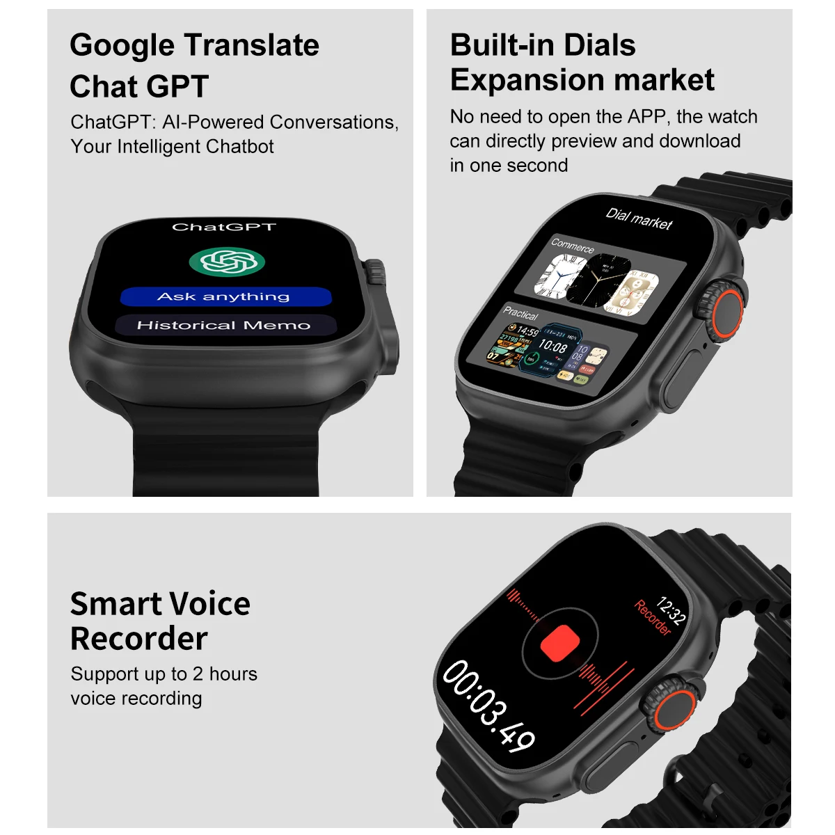 DT Ultra 3 Smartwatch Amoled Screen 4GB MP3 MP4 Player Bluetooth Network Sharing APP Store ChatGPT Smart AI Watch Man Sportwatch 2