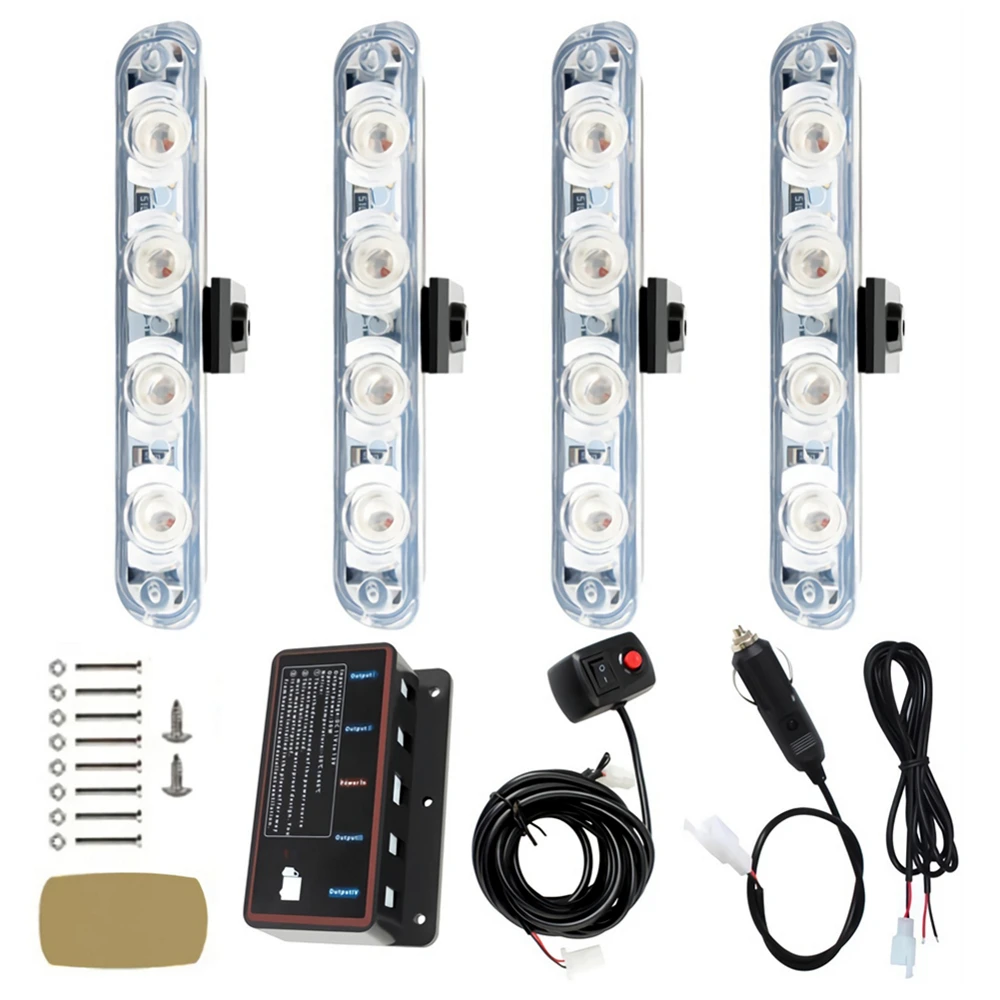 1 Set 12V 4*4 LED Car Grille Strobe Light Emergency Flashing Light
