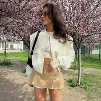 ASDS woman bomber jacket coat White autumn winter button baseball aviator cropped jackets for women long sleeve crop outerwear 2