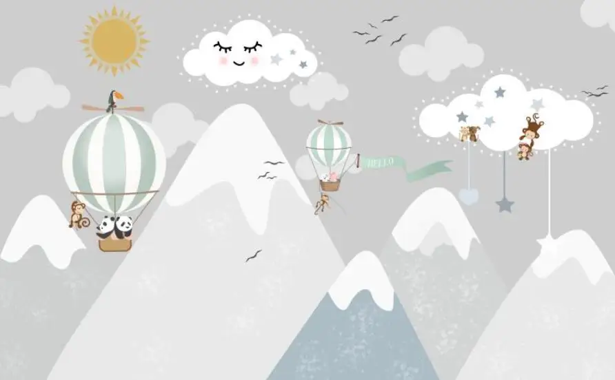 beibehang papel de parede personalizado papier peint moderno balão elefante coelho rosa cinza geométrico menina quarto do bebê