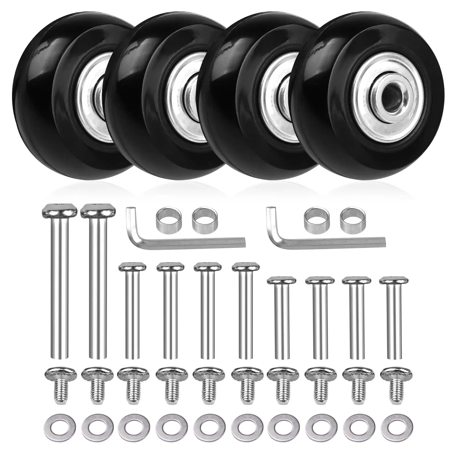 4pc Dia 40mm Luggage Suitcase Replacement Wheels,Rubber Swivel Caster Repair with 608zz Inline Outdoor Skate Replacement Wheels