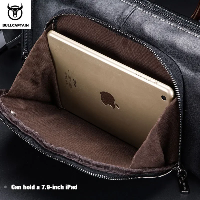 BULLCAPTAIN Leather Men's Sports Bag Fitness Shoulder Bag Retro Handbag Travel Large Capacity Laptop Cross Section 01 Mens Leather Bag