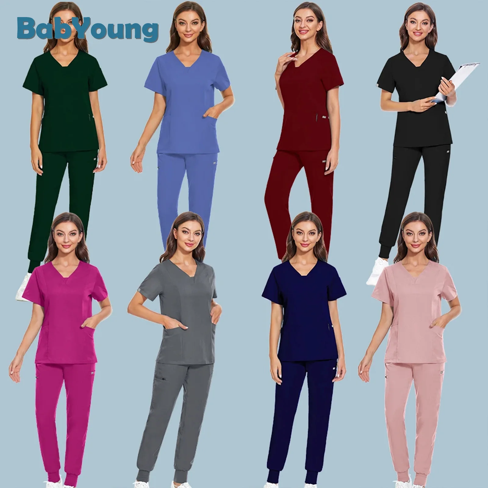 

Women Scrubs Suits Casual Jogger Clothes Hospital Doctor Nurse Uniform Medical Scrub Set Surgical Tops Pants Multicolor Workwear