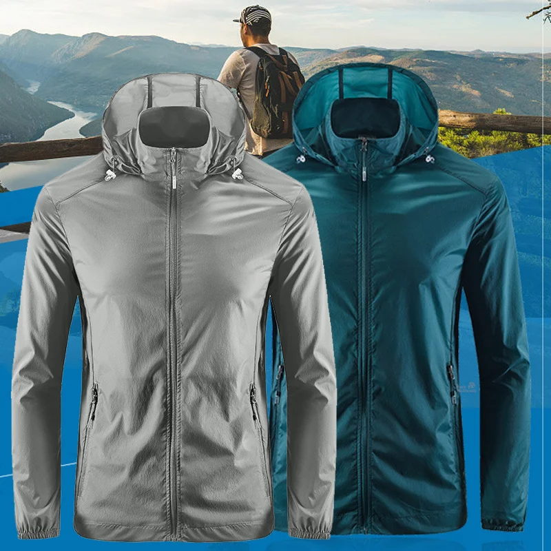 

New Spring Summer Mens Sun Protection Jacket Ultra-thin Breathable Outdoor Sports Light Fishing Skin Coat Male M-4XL