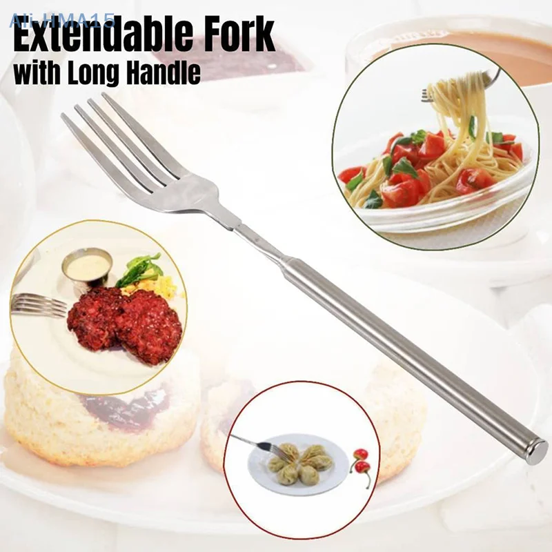 

Stainless Steel Cutlery Fork Retro Fork BBQ Telescopic Extendable Dinner Fruit Dessert Long Handle Fork Tableware