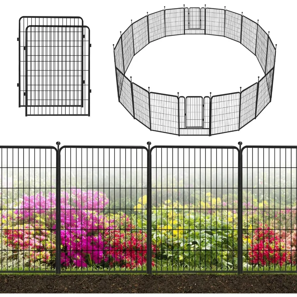 

Decorative Garden Fence 45ft(L)×40in(H) 12 Panels Wire Rustproof Folding Animal Barrier Border Heavy Duty Iron Privacy Fencing