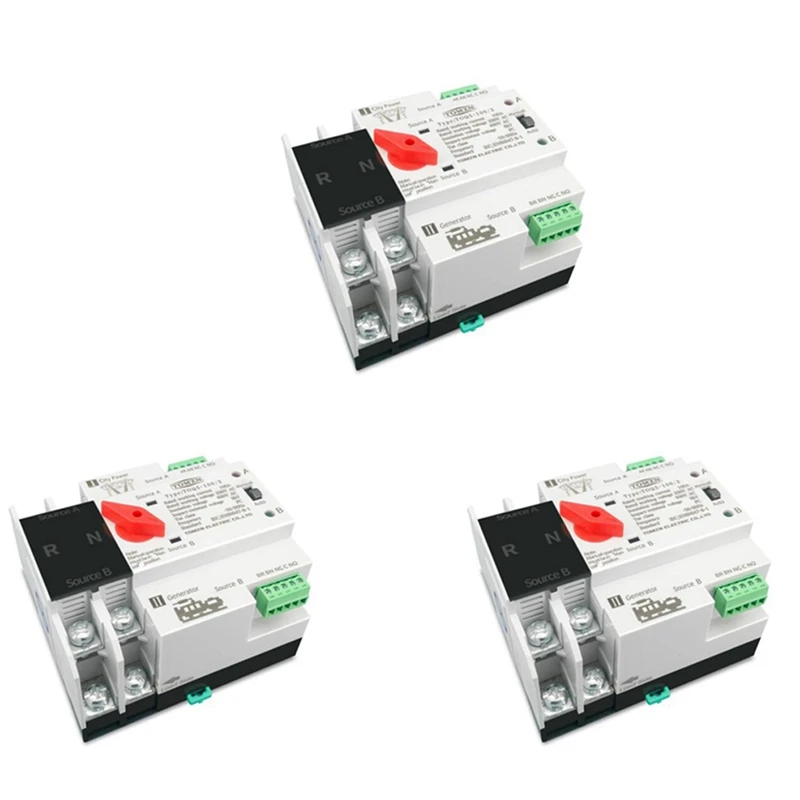 

3X Din Rail 2P ATS Dual Power Automatic Transfer Switch Electrical Selector Switches Uninterrupted Power 125A Retail