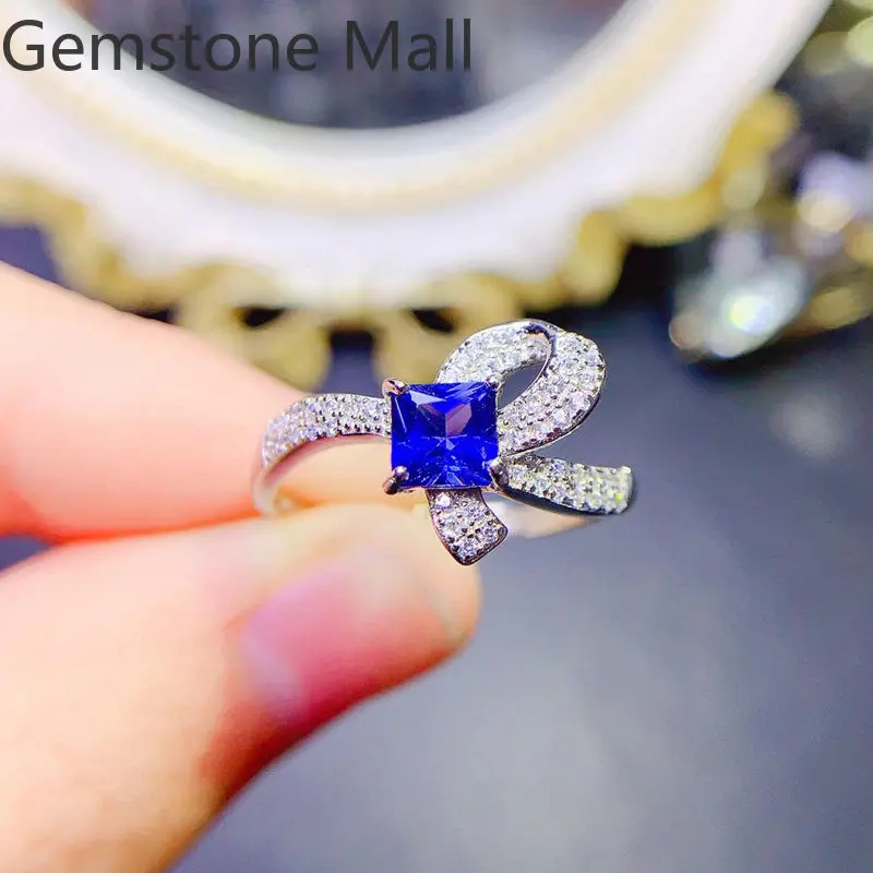 

Lab Created Sapphire Ring 5mm 0.5ct Royal Blue Sapphire Silver Ring for Party 925 Silver Gemstone Jewelry with Gold Plating