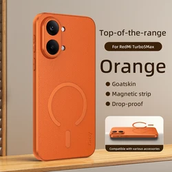 Premium Goatskin Magnetic Wireless Charging Shockproof PU Leather Case for Redmi Turbo 5 Max (Orange)
