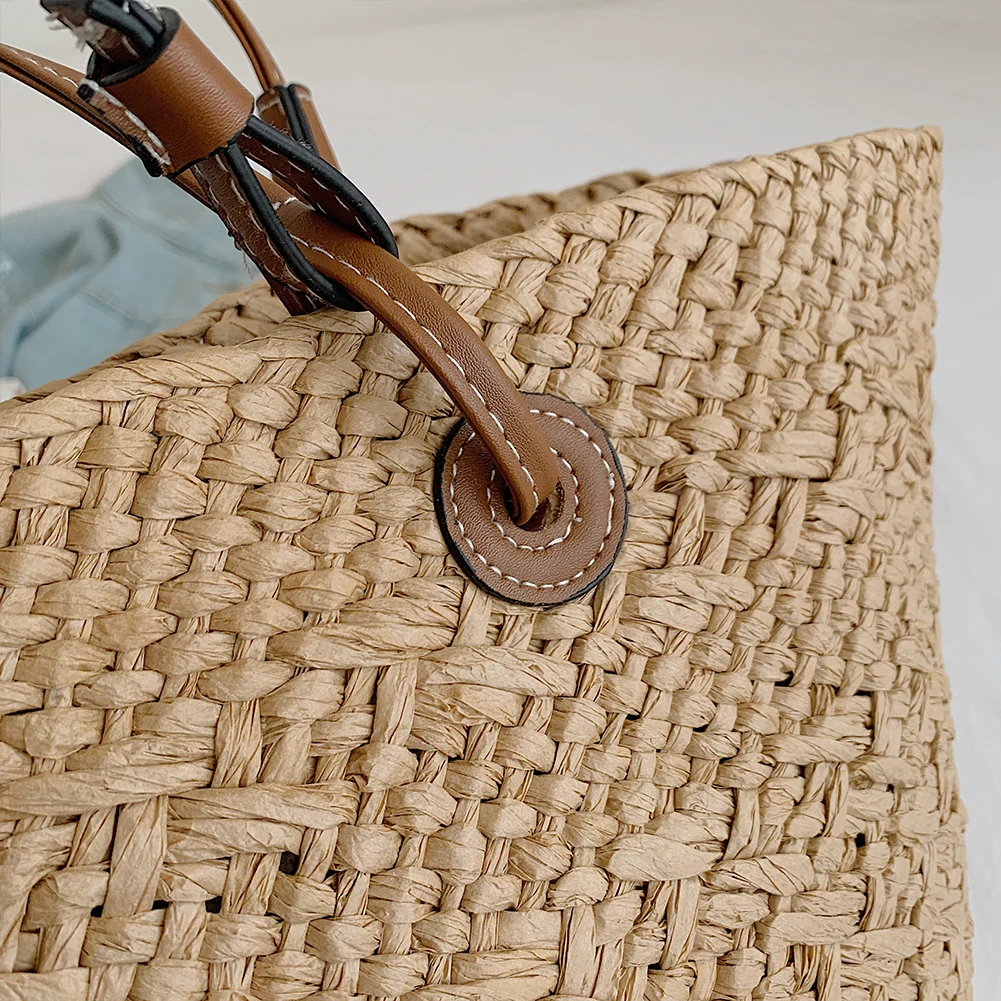Woven Paper Rope Tote Bag for Women Summer Beach Party