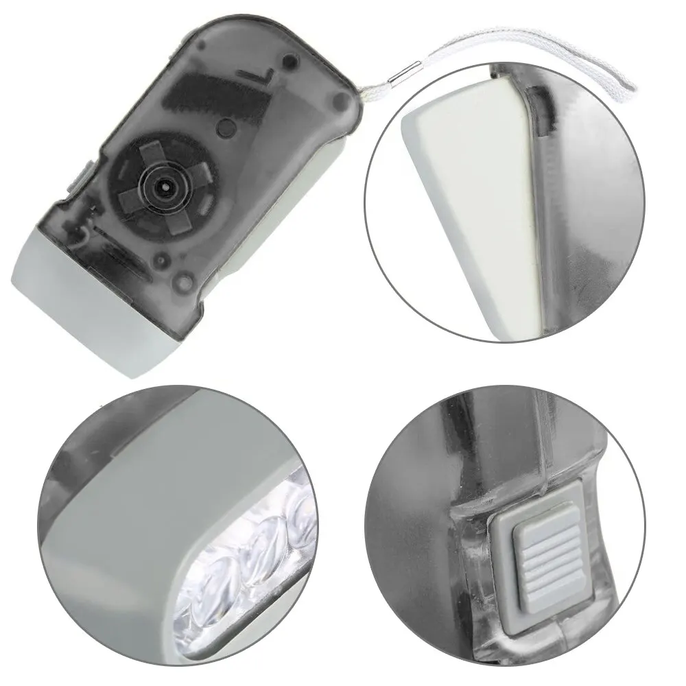 Handheld Flashlight 3 LED Hand Pressing Dynamo Crank Power For Outdoor Home