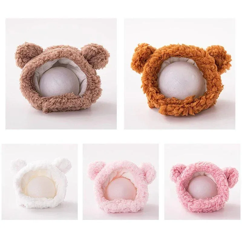 XS-L Size Soft Fluffy Pet Dog Hat Solid Pink Warm Hats For Cats Autumn Winter Bear Pet Head Accessories Cosplay Kitten Supplies