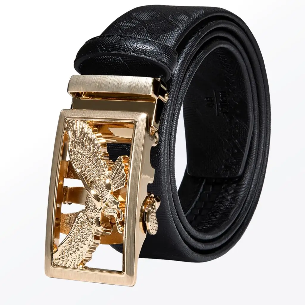 

Gold Silver Automatic Buckles Mens Belts Black Leather Men Jeans Belt Ratchet Sliding Waist Straps Wedding Business Gift DUBULLE