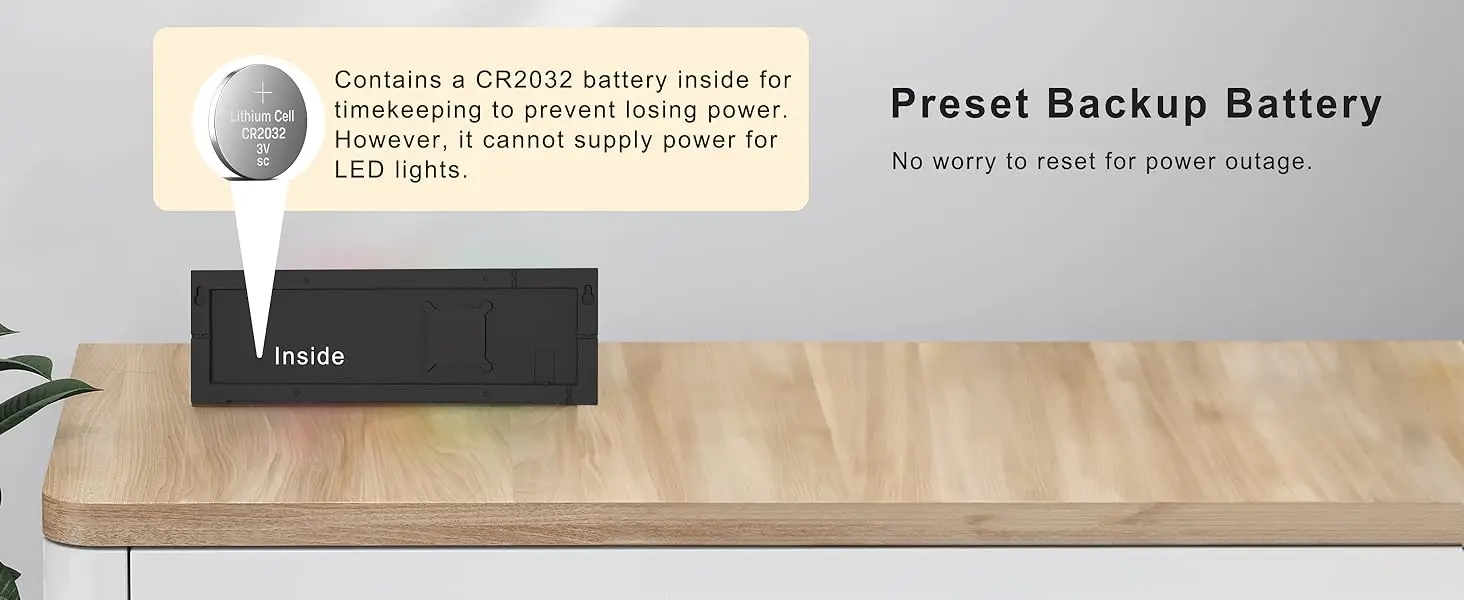 Description Picture 6 of item28.5cm/12'' Large Digital Wall Clock with Remote Control Electronic Big LED Screen 8 RGB Color DST Night Light for Bedside Table