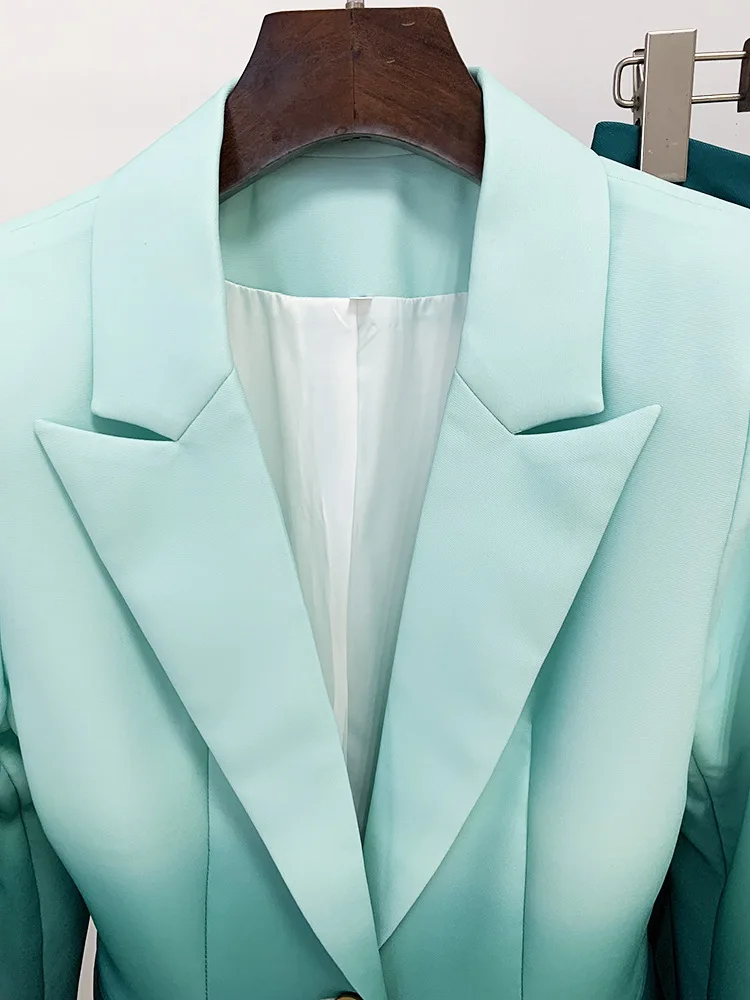 Gradient Print Single Button Flared Pants Blazer Set