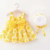 Vêtements d'été pour bébés de 0 à 3 ans, robe de princesse fleurie sans manches avec chapeau et nœud pour filles, vacances à la mer 2