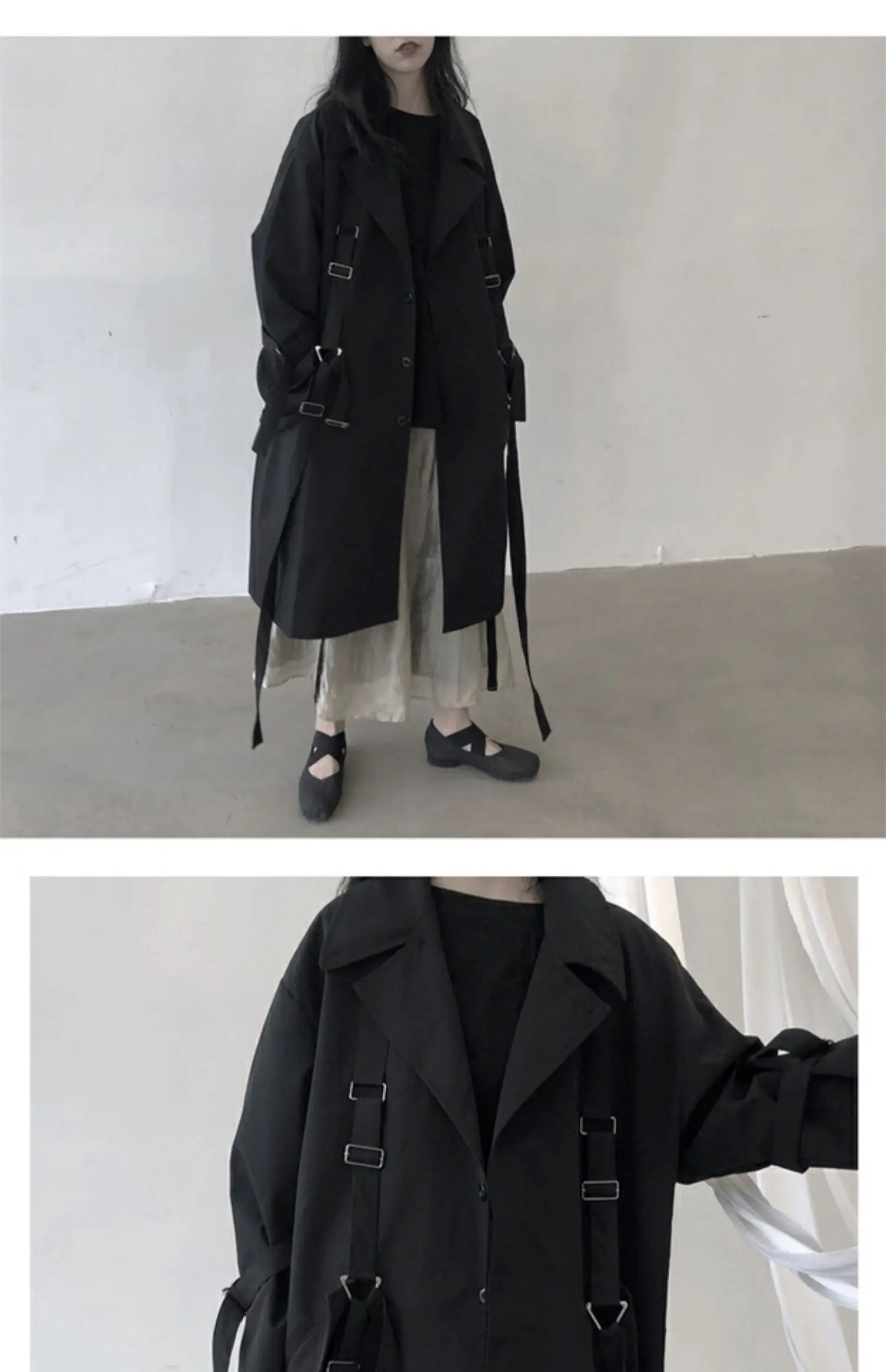 Black Oversized Dark Trench Windbreaker